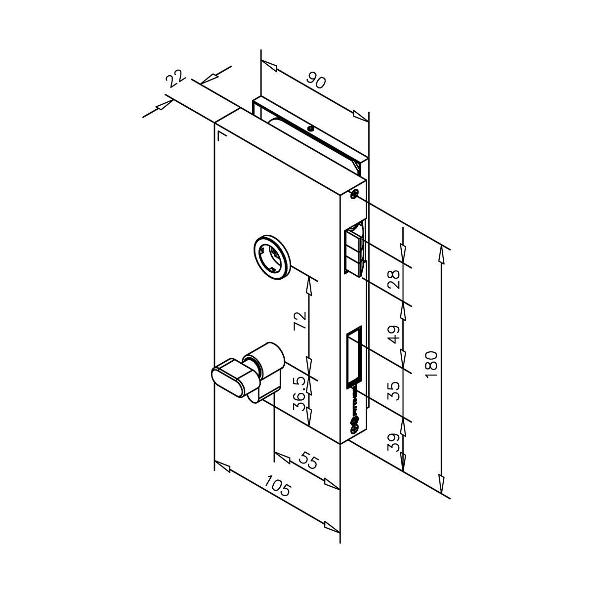 OFFICE Glass door lock for toilet, 4529x0004xx OFFICE Glastürschloss für Toilette, 4529x0004xx