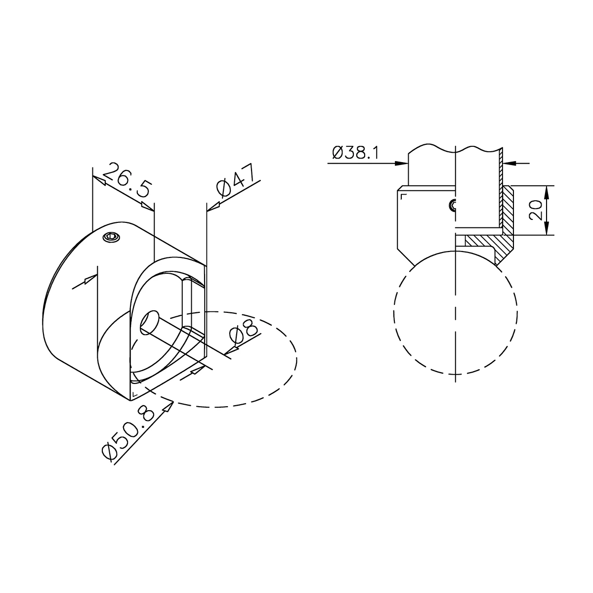 Rohradapter für Rohr Ø 38,1 mm auf 50,8 mm, 120724050xx Rohradapter für Rohr Ø 38,1 mm auf 50,8 mm, 120724050xx