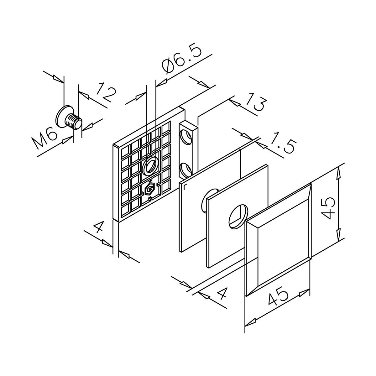 Glasverbinder, 404115090xx Eckiger Glasverbinder, 404115090xx