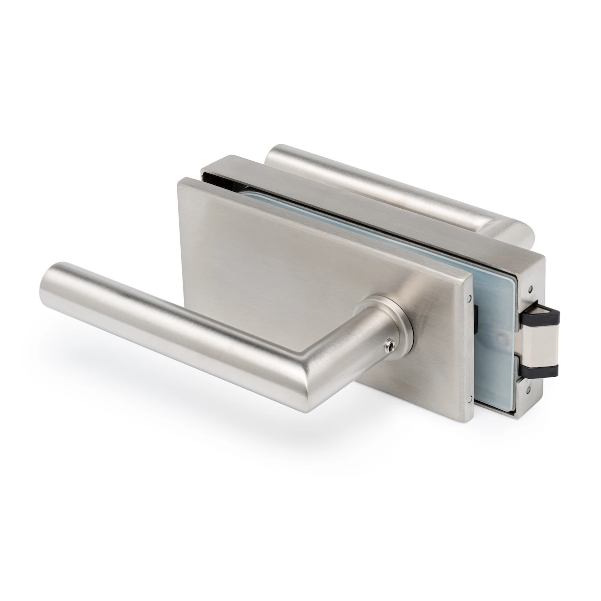 Rectangular glass door lock with handles, non-locking, 77452260001-xx Rechteckiger Schlosskasten mit Drückern für Glastüren, unverschließbar, 77452260001-xx