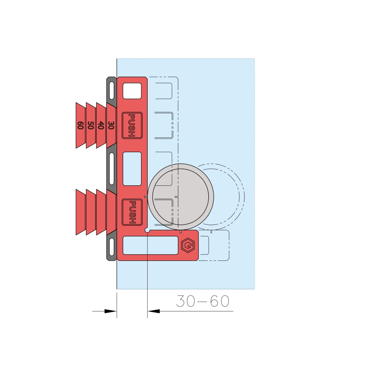 Mounting tool for self-adhesive handles, 7791294000000 Montagehilfe für selbstklebende Türgriffe, 7791294000000