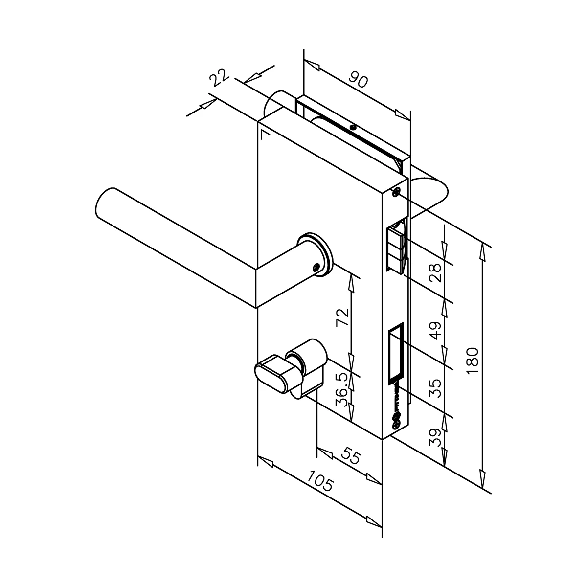 OFFICE Glasdeurslot met krukken voor toilet, 4529x0003xx OFFICE Glastürschloss mit Drückern für Toilette, 4529x0003xx