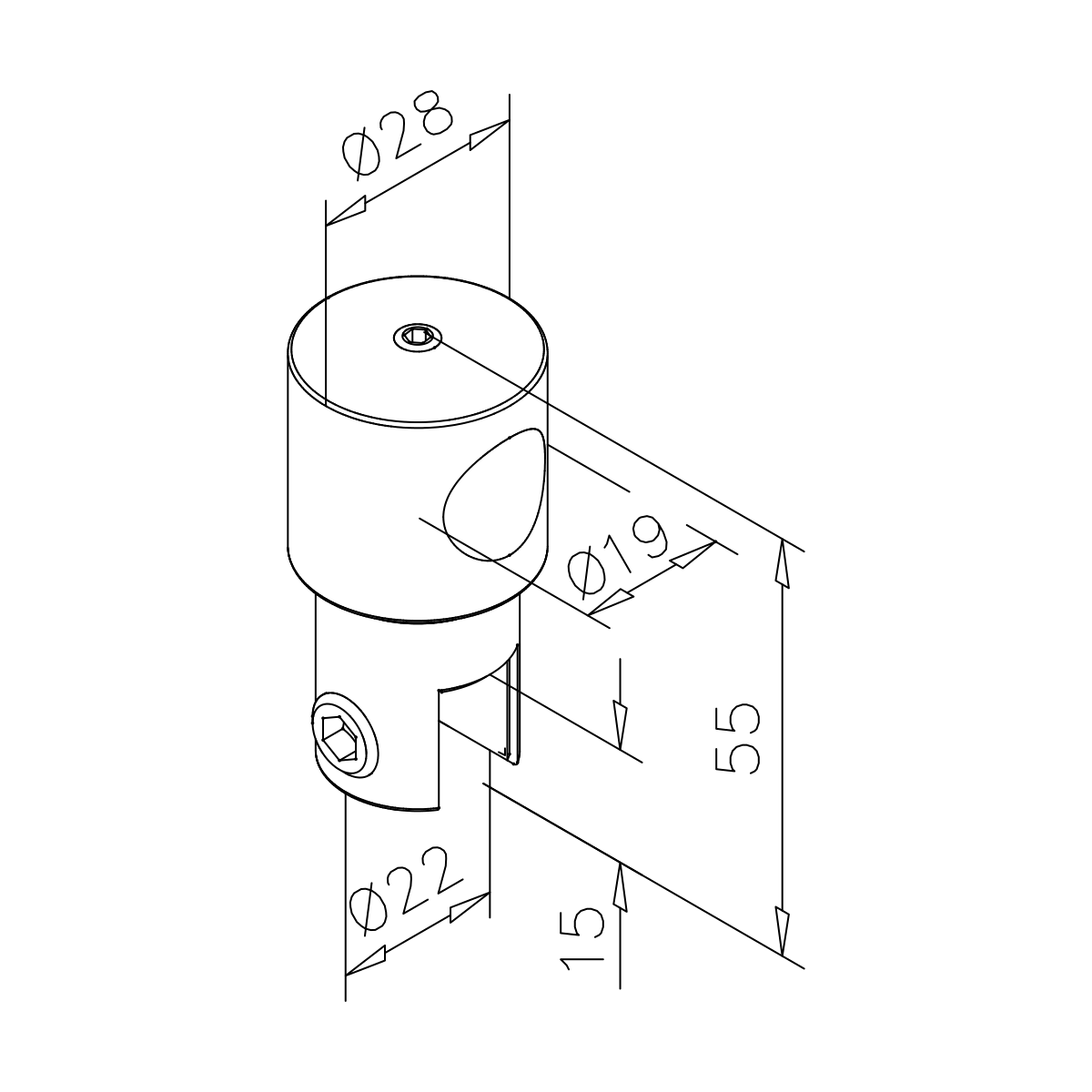 Glashouder gesloten voor buis Ø 19,0 mm, 400836019xx Glashalter geschlossen für Rohr Ø 19,0 mm, 400836019xx