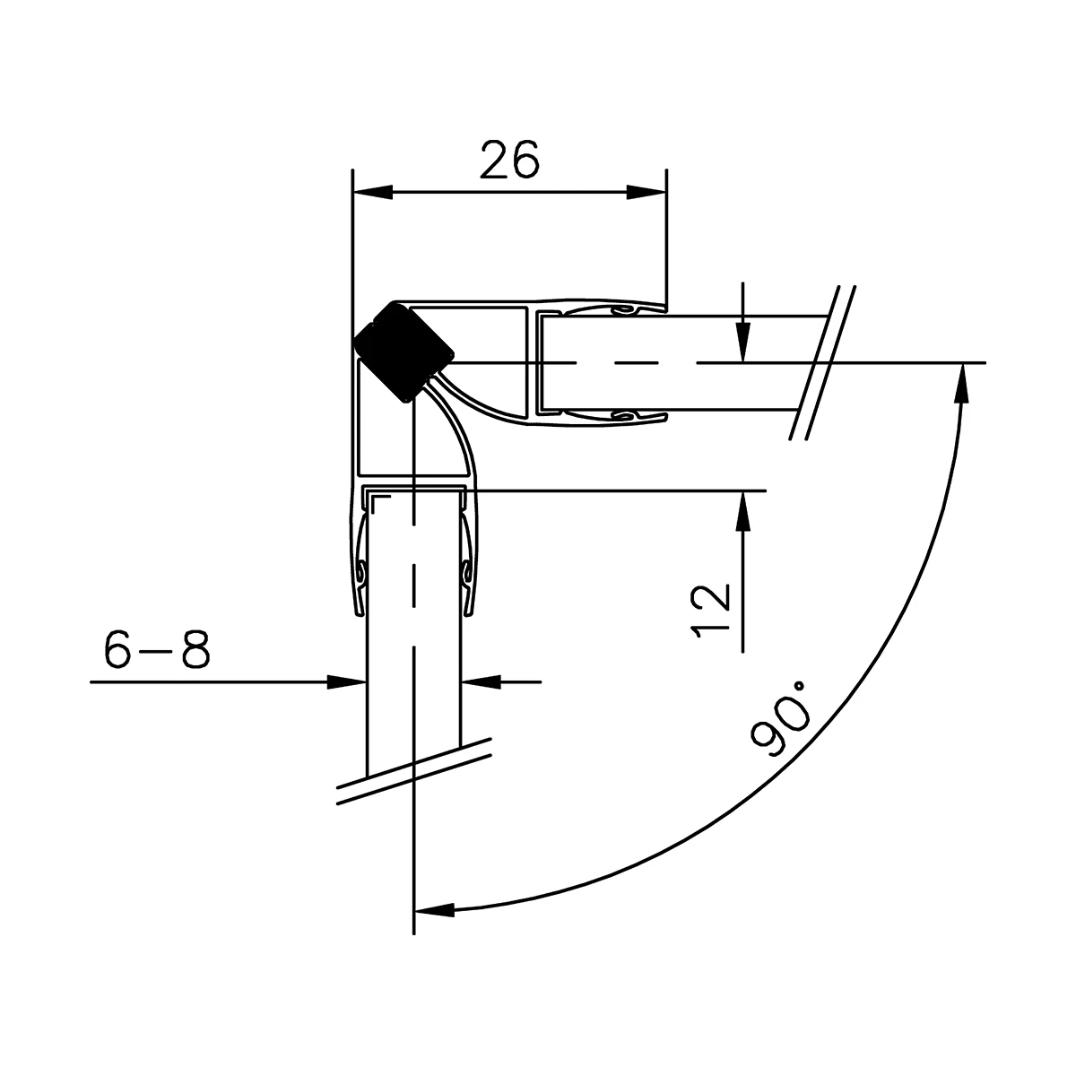 Magnetschließleiste für Glastüren 90° und 180°, 194010090-xx Magnetschließleiste für Glastüren 90° und 180°, 194010090-xx
