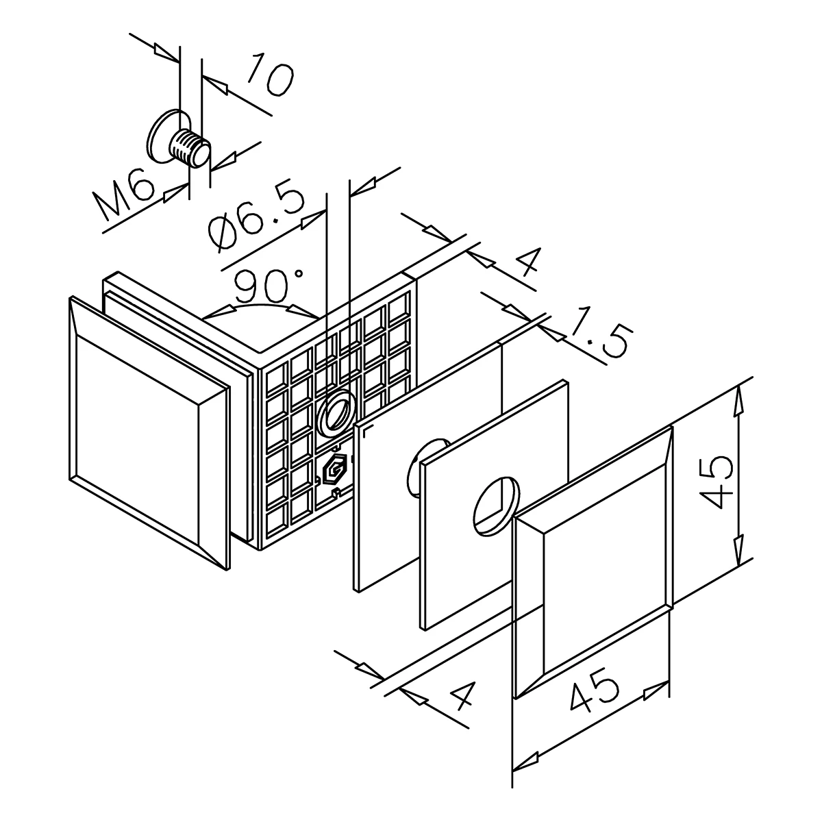 Glass connector 90°, angular, 404012090xx Glasverbinder 90°, eckig, 404012090xx