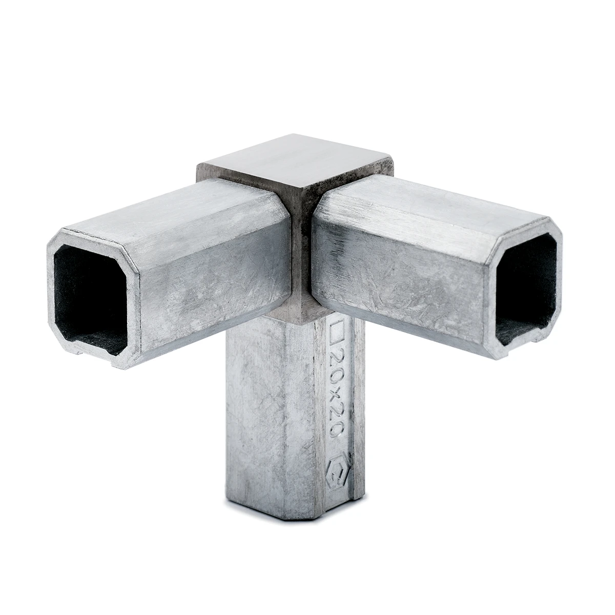Square tube connector 90° with 1 outlet 90°, 124304xxx12 Vierkantrohr Verbinder 90° mit 1 Abzw. 90°, 124304xxx12
