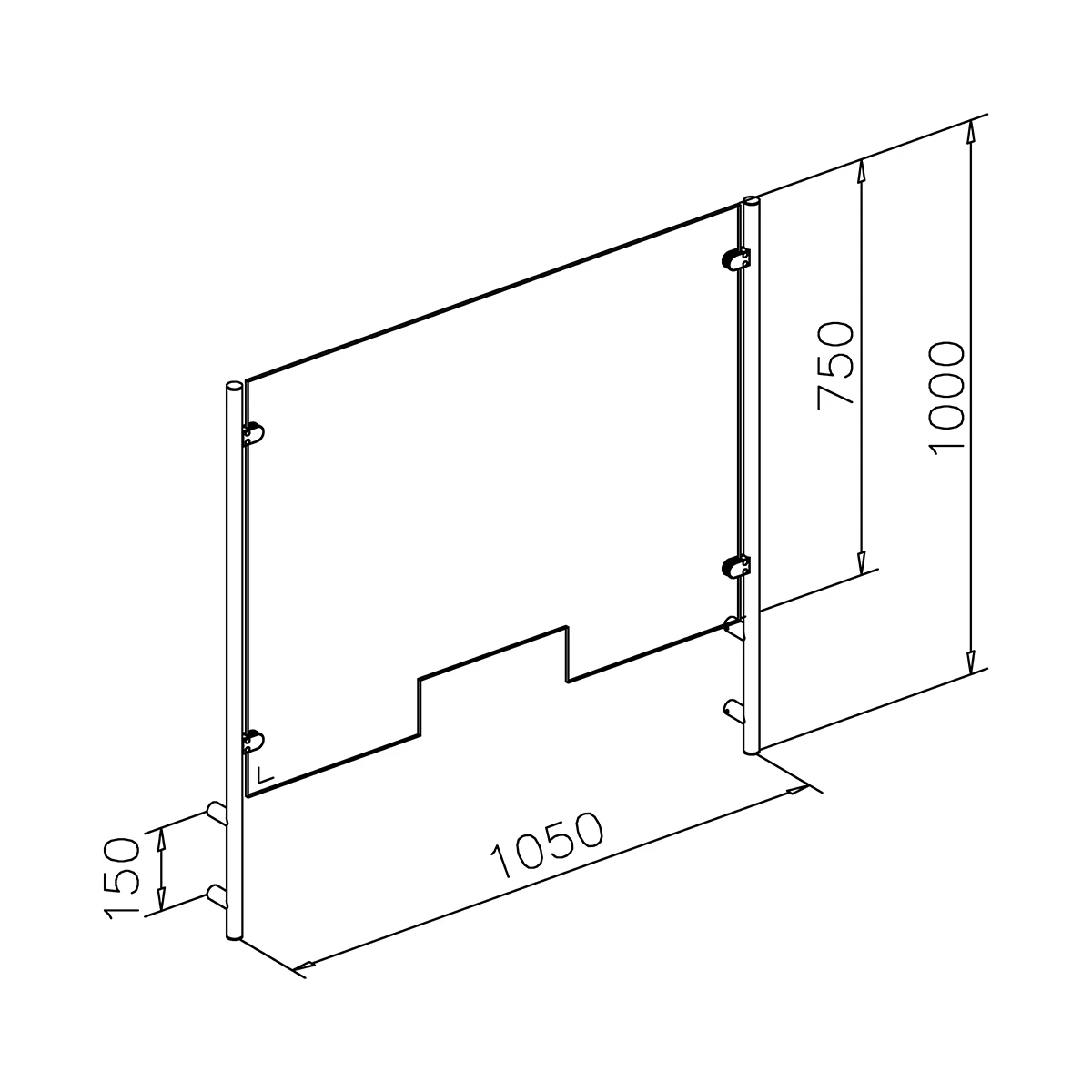 Counter sneeze guard, 20072x025xx Hygieneschutz aus Glas, 20072x025xx