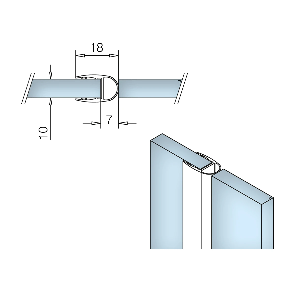 Hohlkammer-Mitteldichtung für Glastür, 194012000xx
