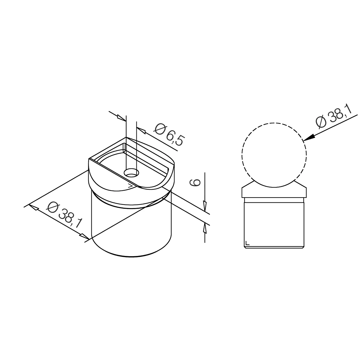 Adapter voor buis Ø 38,1 mm, 110727038xx Rohradapter für Rohr Ø 38,1 mm, 110727038xx