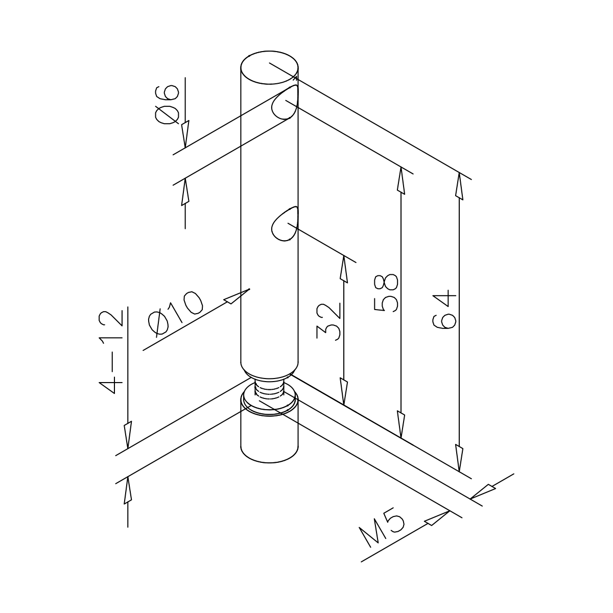 Dubbele middensteun voor montage op glas, 110686xxxxx Doppelte Mittelstütze für Glasmontage, 110686xxxxx