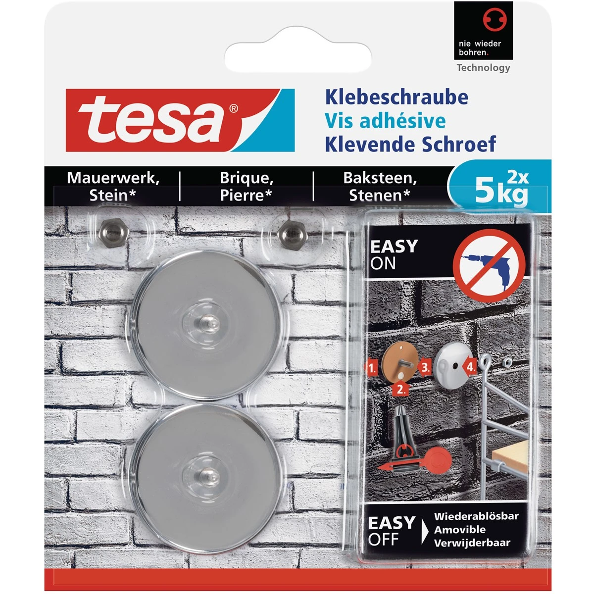 Tesa adhesive screws 77906 for glass, 2 pieces, 7719501700000 Tesa Klebeschrauben 77906 für Glas, 2 Stück, 7719501700000