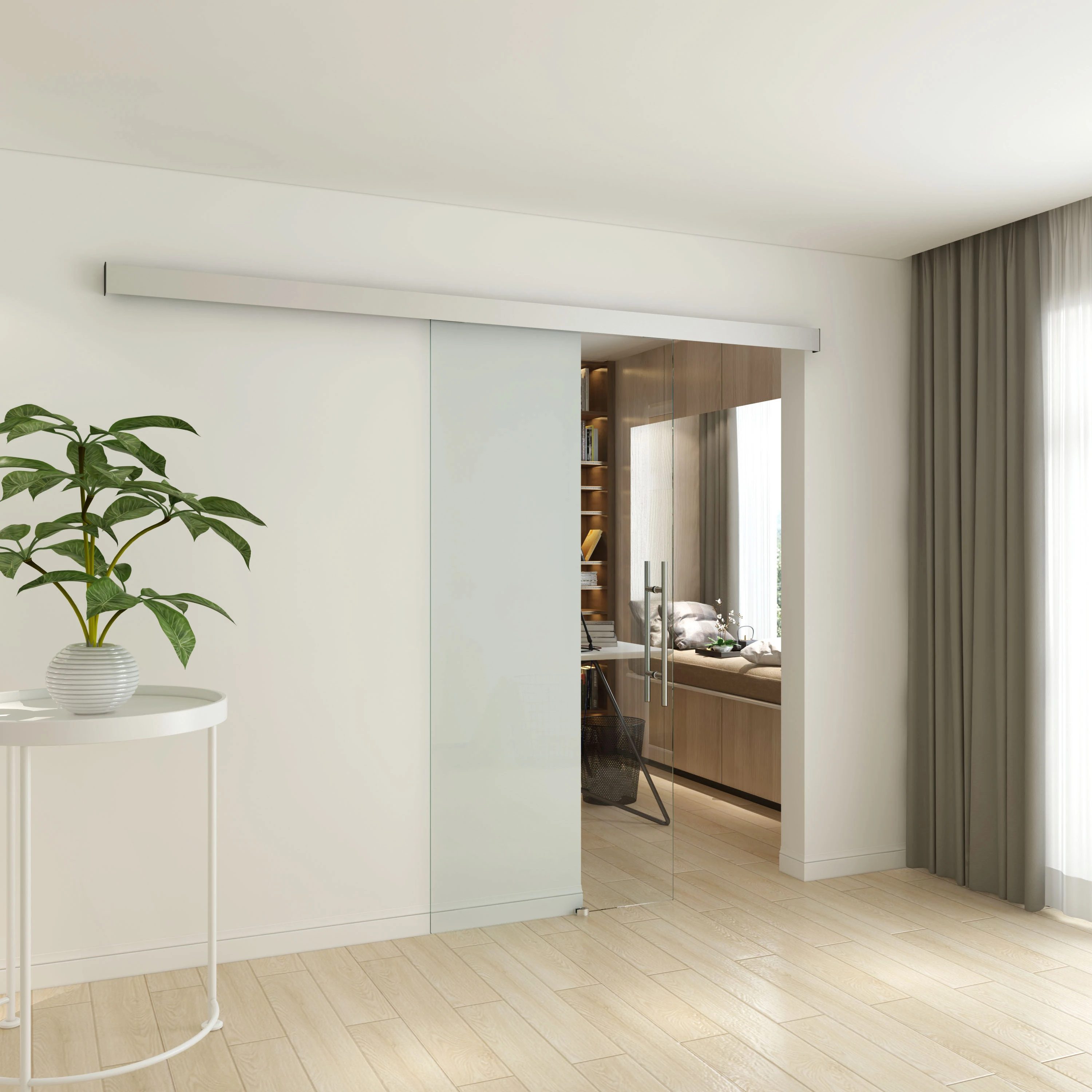 Sliding door for glass and wooden door, incl. softclose and floorguide., 46200x25046 Schiebetür für Glas- und Holztür, inkl. Dämpfeinzug und Bodenführung, 46200x25046