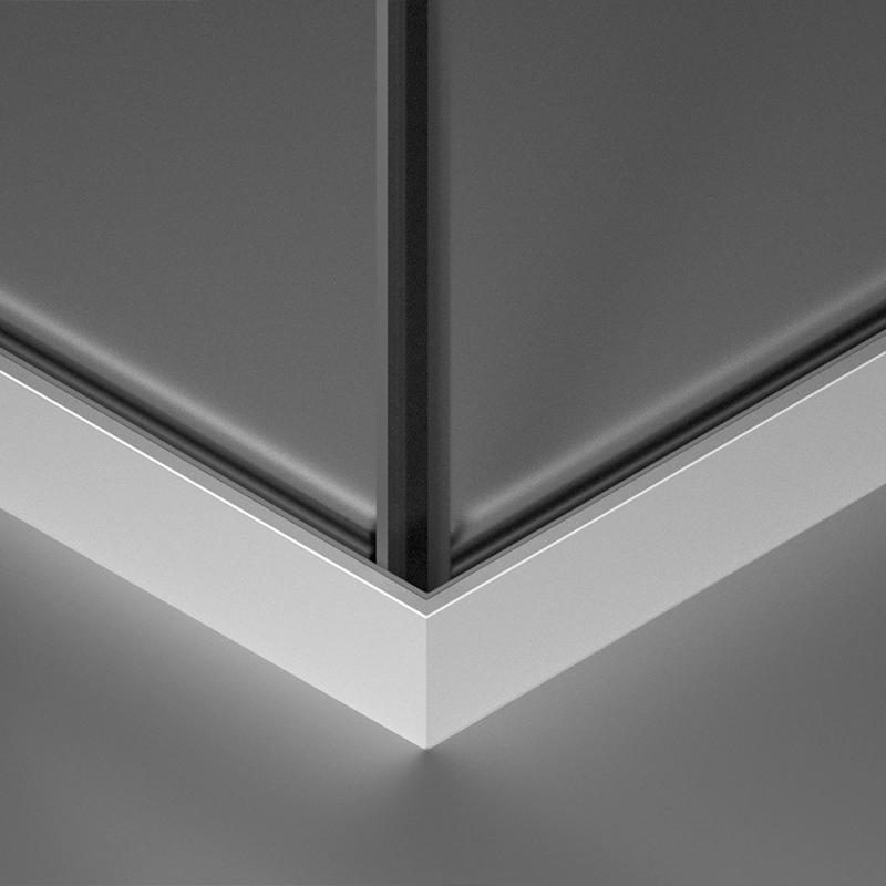 Zargenprofile in der Eckansicht mit Glasscheibe in Edelstahl Design Zargenprofile in der Eckansicht mit Glasscheibe in Edelstahl Design