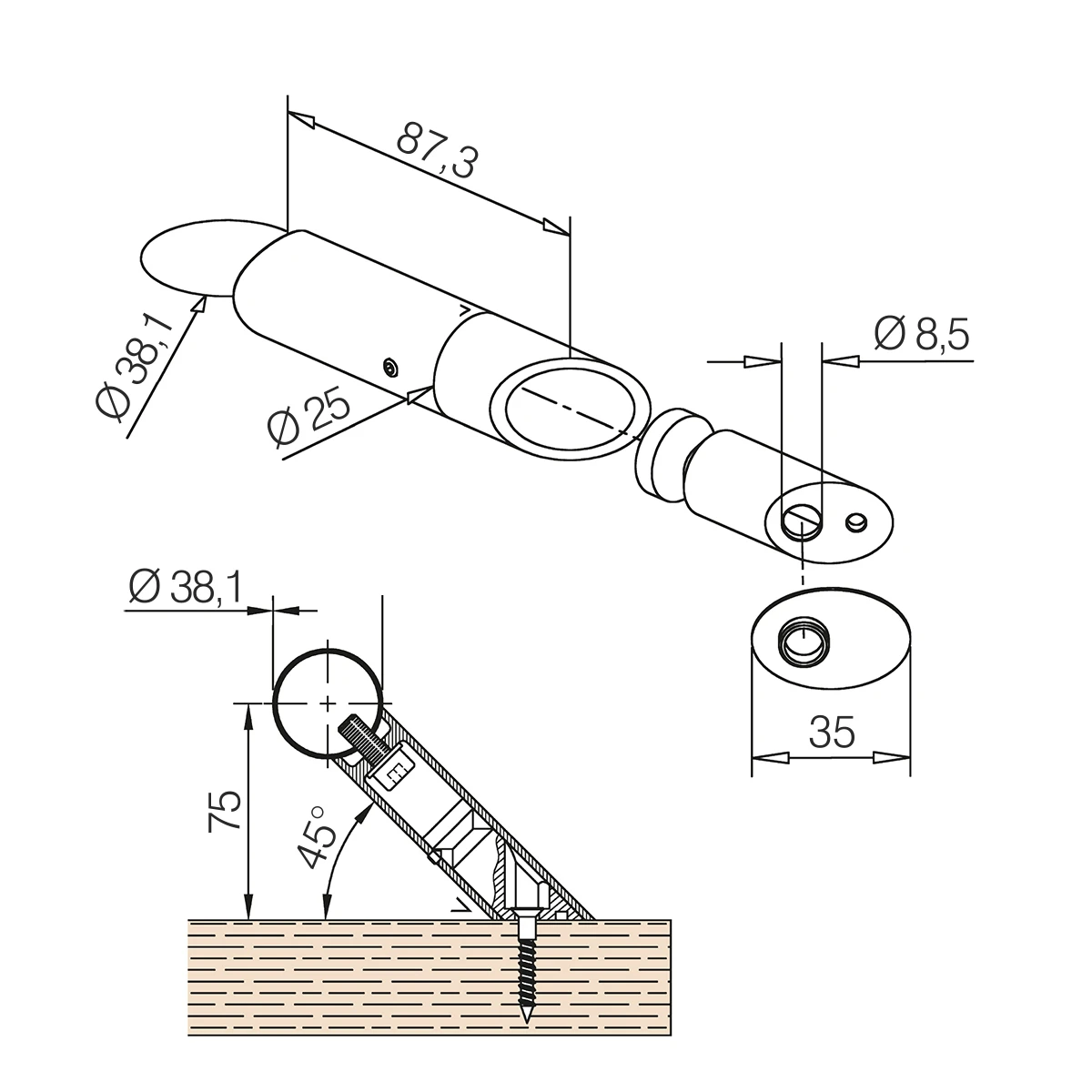 Abstandhalter 45°, 1206254xxxx Abstandhalter 45°, 1206254xxxx