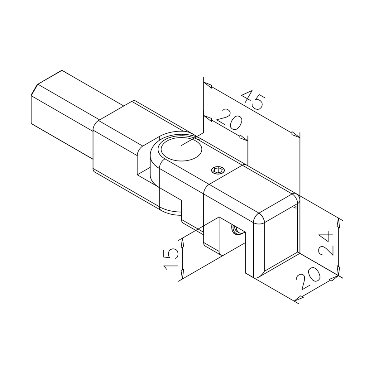 Glass holder for square tube 20 x 20 mm, variable, 400312420xx Glashalter für Vierkantrohr 20 x 20 mm, variabel, 400312420xx