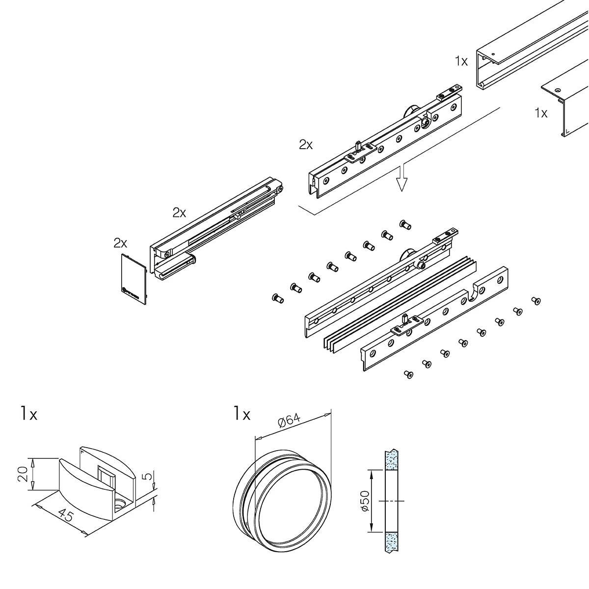 Schiebetür inklusive Soft-close, Griffmuschel und Bodenführung, 7746030225046 Schiebetür inklusive Soft-close, Griffmuschel und Bodenführung, 7746030225046