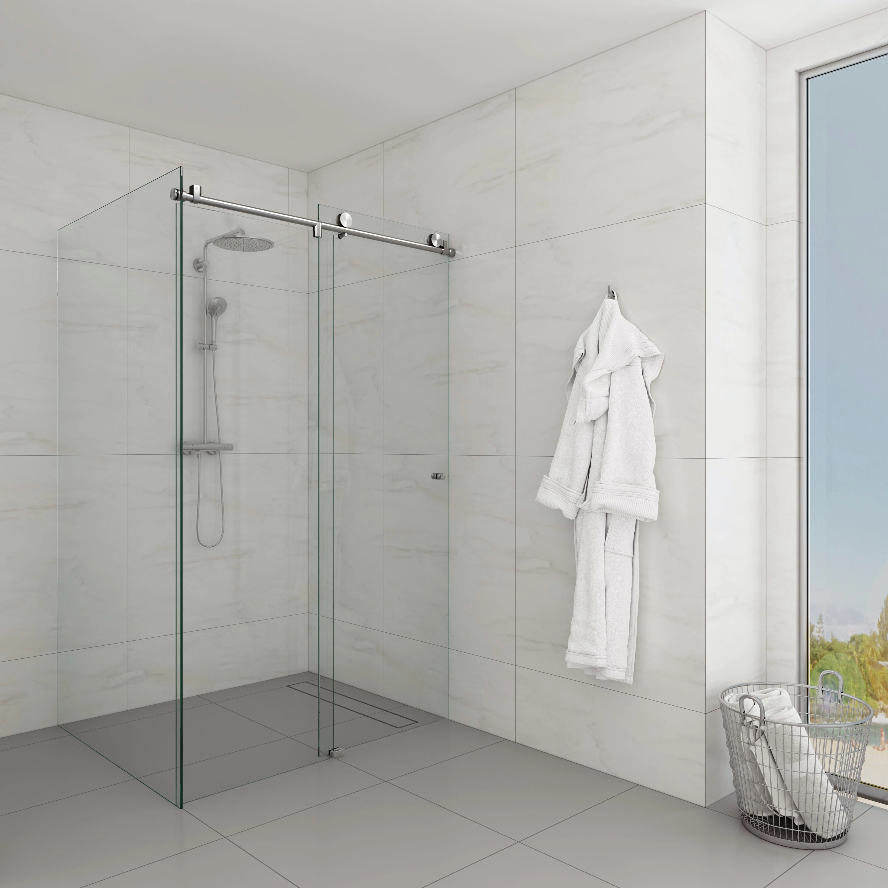 Alcove shower with sliding door, 77294018xxx12 Nischendusche mit Schiebetür, 77294018xxx12