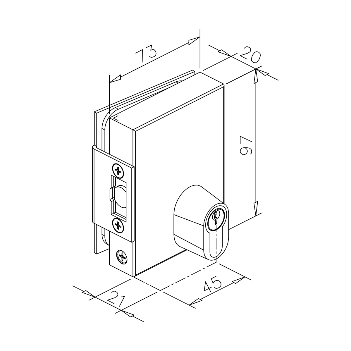 Glasdeurslot voor klemmen, 77455017000xx Glastürschloss zum Klemmen, 77455017000xx