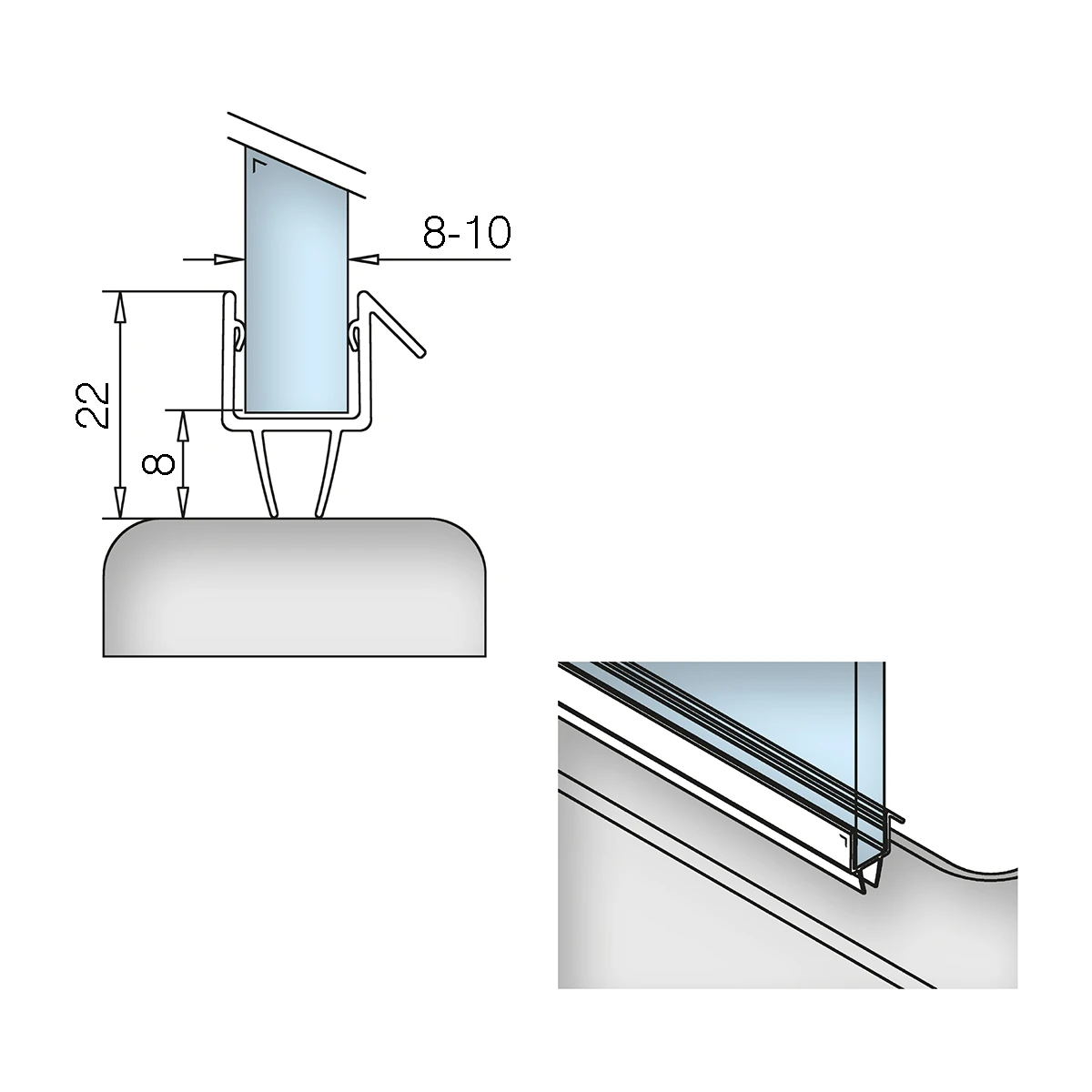 Seal for glass door, 194013000xx Dichtungsprofil für Glastür, 194013000xx