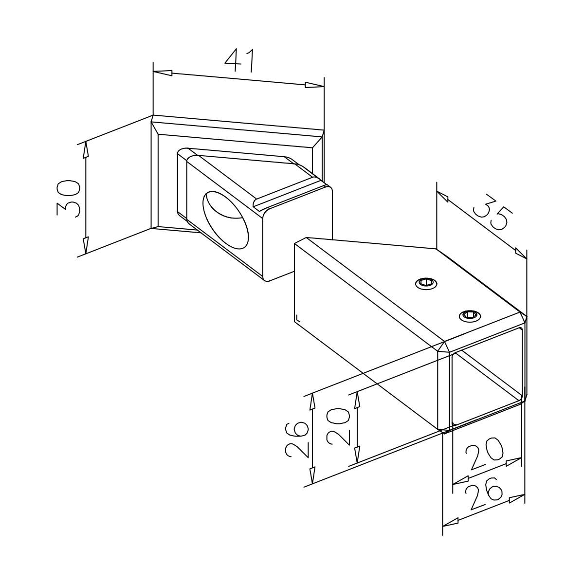 Wandflansch 45° für Vierkantrohr 20 x 20 mm, 400626420xx