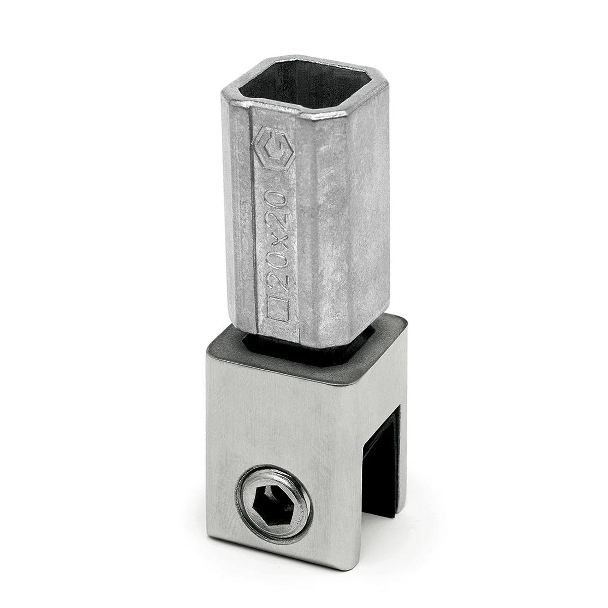 Glashalter für Vierkantrohr 20 x 20 mm, Deckenmontage, 400837420xx Glashalter für Vierkantrohr 20 x 20 mm, Deckenmontage, 400837420xx