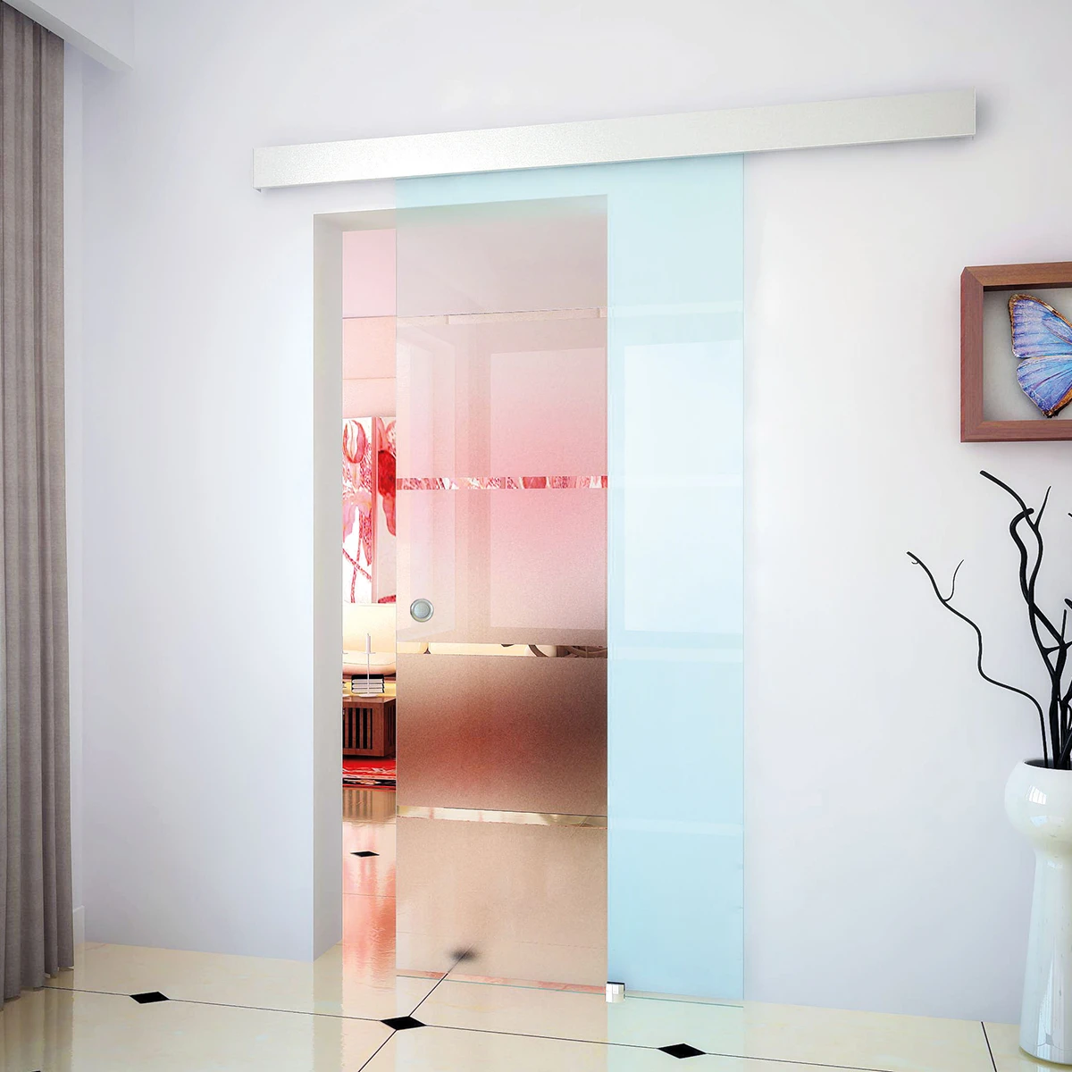 Sliding door including recessed grip and floor guide, 7746030025046 Schiebetür inklusive Griffmuschel und Bodenführung, 7746030025046