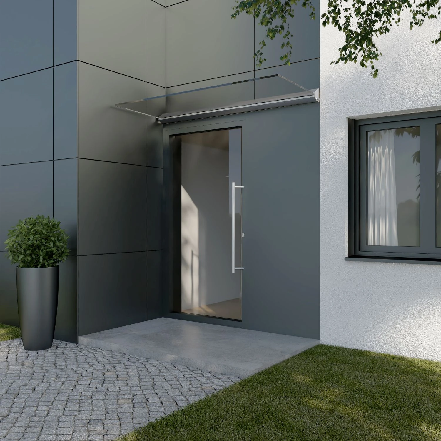 Glass canopy, self-supporting, 77990046 Glasvordach, freitragend nach Maß CTO, 77990046