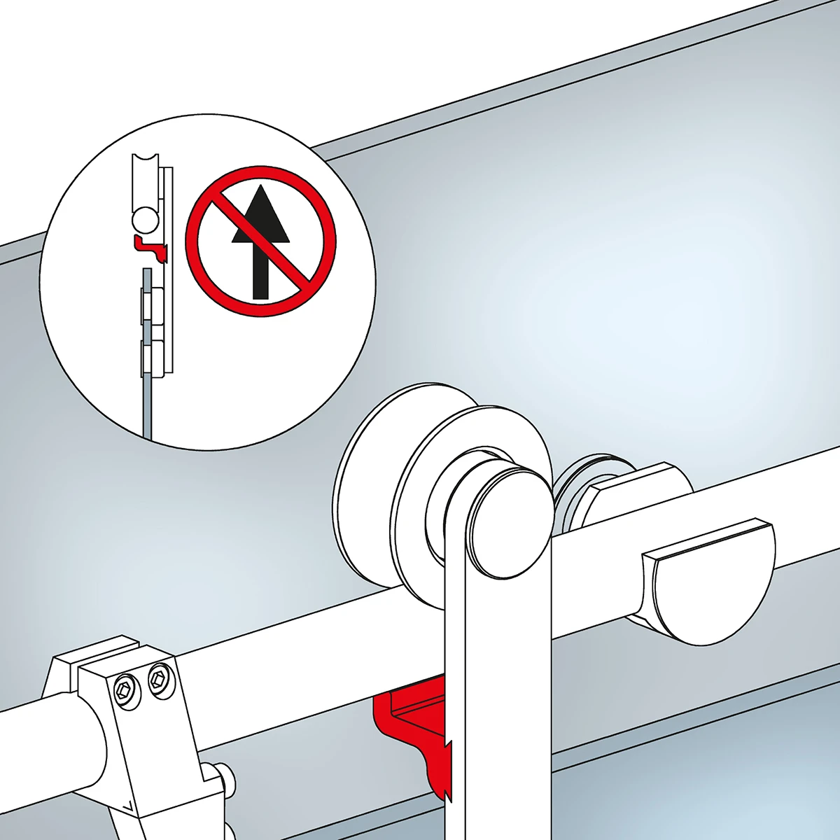 Schuifdeurklemschoen met uittilbeveiliging, 466130000xx Laufwagen für Glasschiebetür-System mit Aushebesicherung, 466130000xx