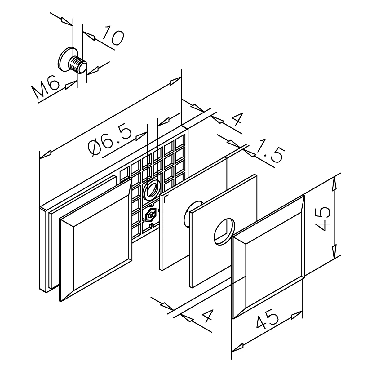 Glasverbinder 180°, 404012180xx Glasverbinder 180°, eckig, 404012180xx