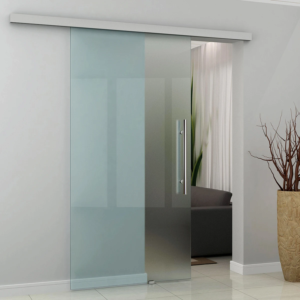 Sliding glass door incl. stopper and floor guide, 295070xxxxx Schiebetür aus Glas inkl. Stopper und Bodenführung, 295070xxxxx