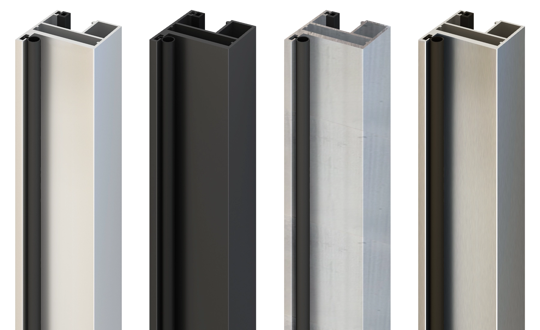 4 Zargen in den Oberflächen Edelstahl, Schwarz, Roh und Silber matt Design 4 Zargen in den Oberflächen Edelstahl, Schwarz, Roh und Silber matt Design