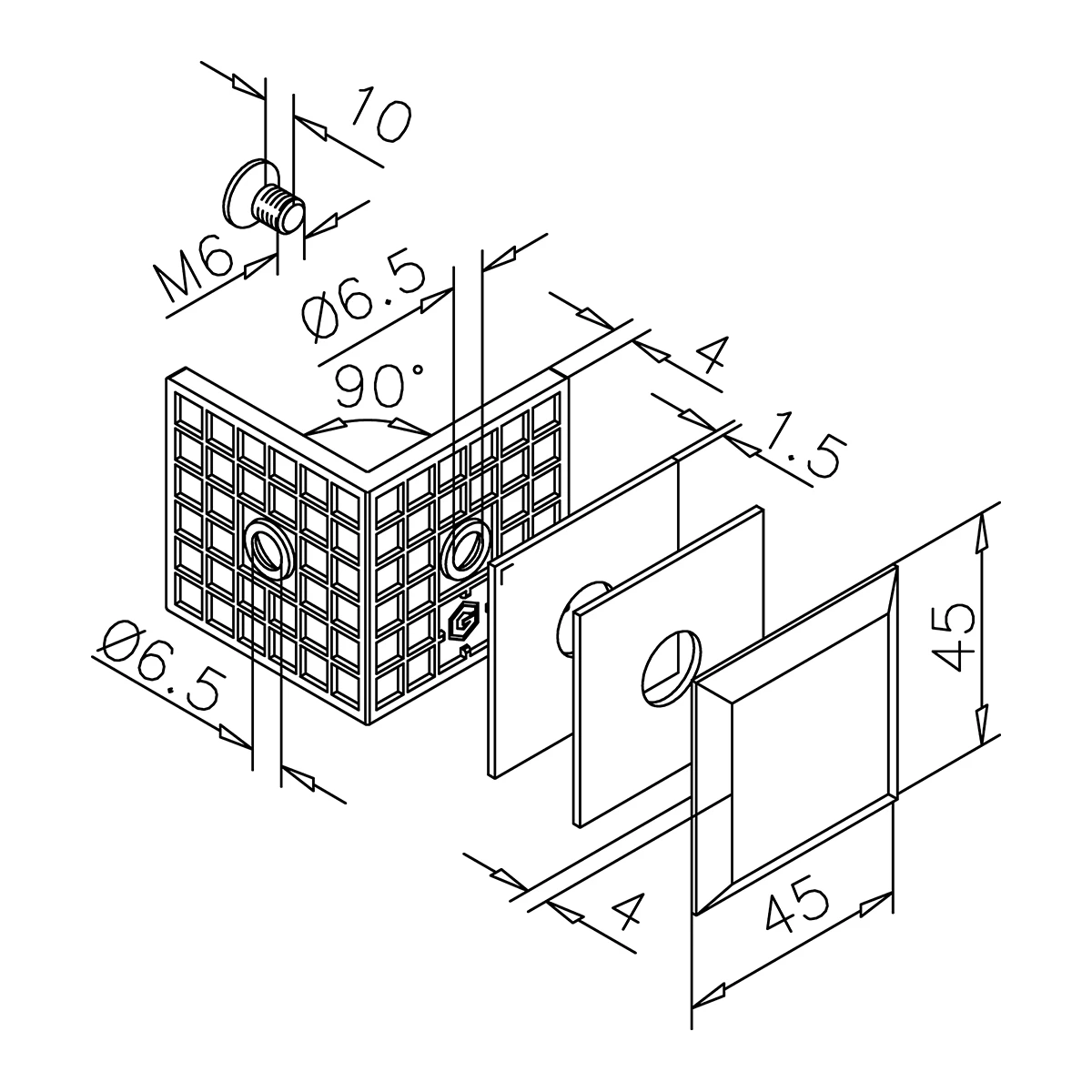Glasverbinder 90°, 404112090xx Glasverbinder 90°, eckig, 404112090xx