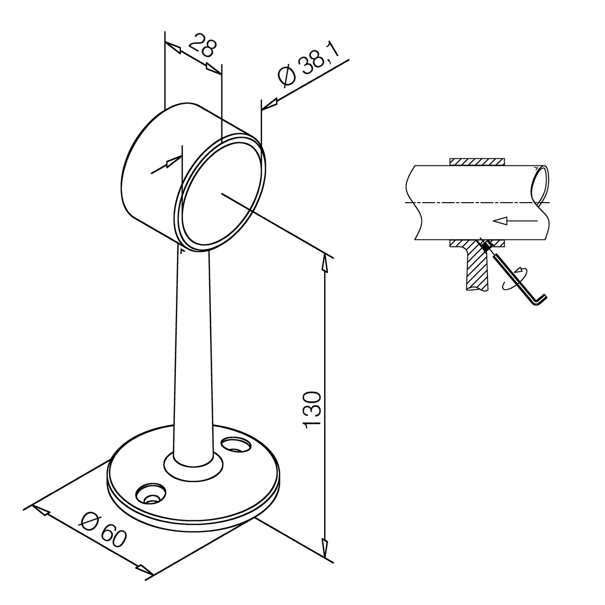 Opschuifsteun, 110604xxxxx Rohrhalter, 110604xxxxx