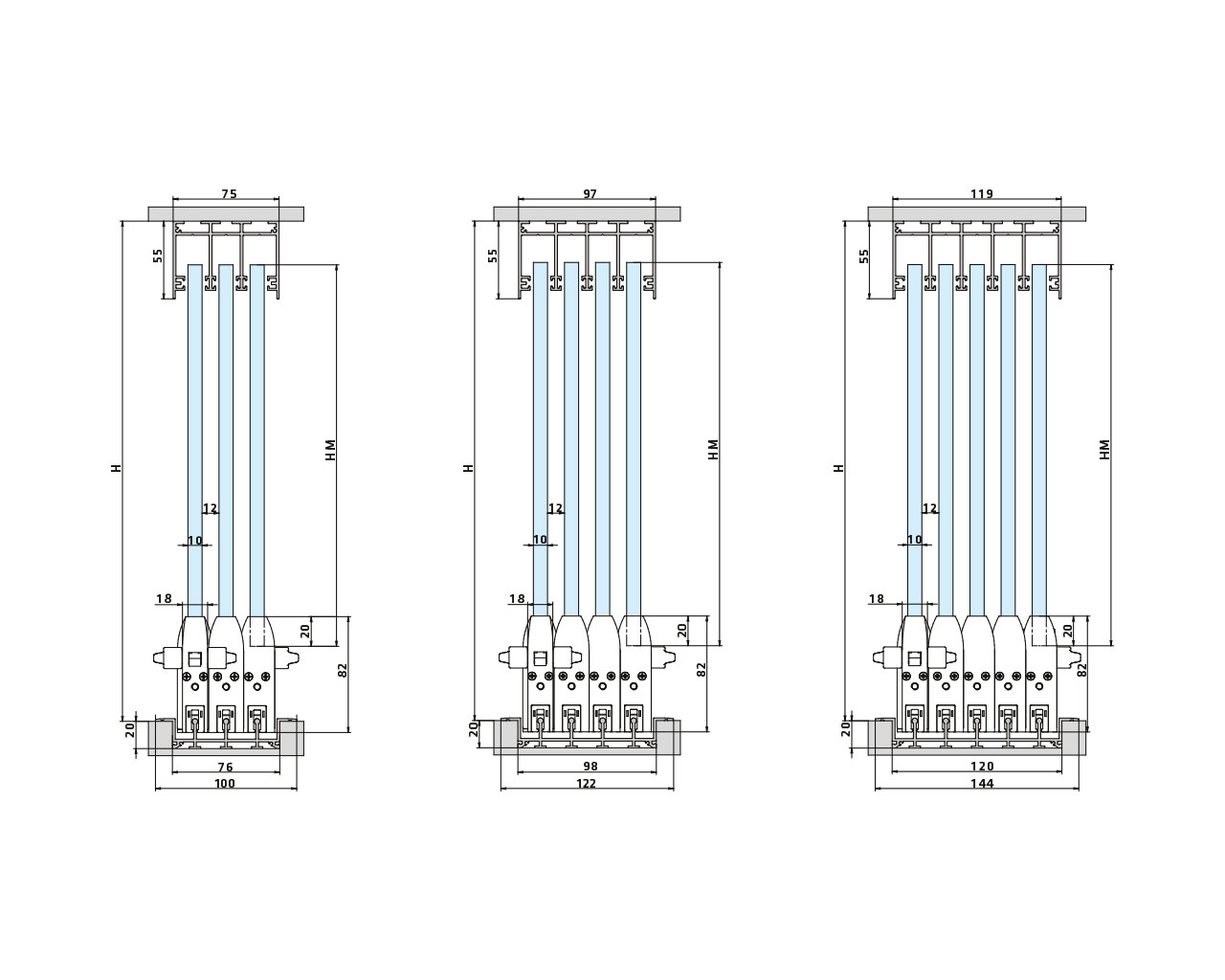 Zeichnung Bodeneinbau Zeichnung der Montageoption Bodeneinbau für Glasschiebewand