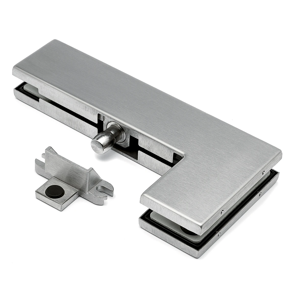 Corner patch fitting with pivot and stop, 452154000xx Zapfenscharnier für Ganzglas-Anlagen, 452154000xx