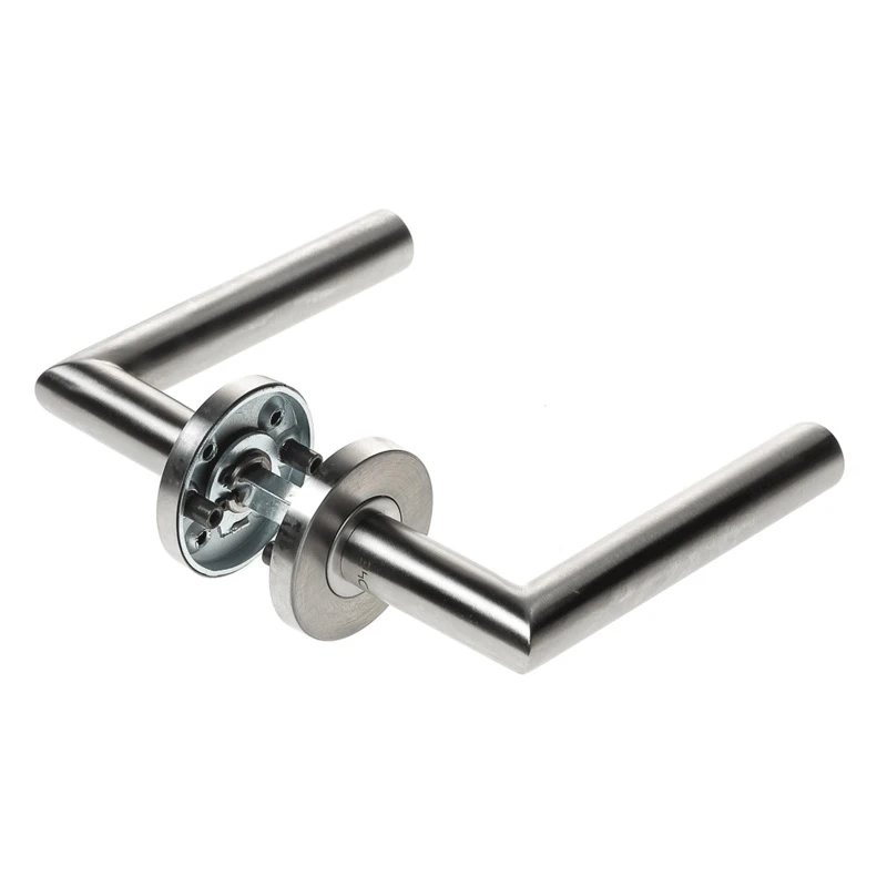 Doorhandle pair on rose, 77476510020-xx Türganitur mit Drücker, L-Form, 77476510020-xx