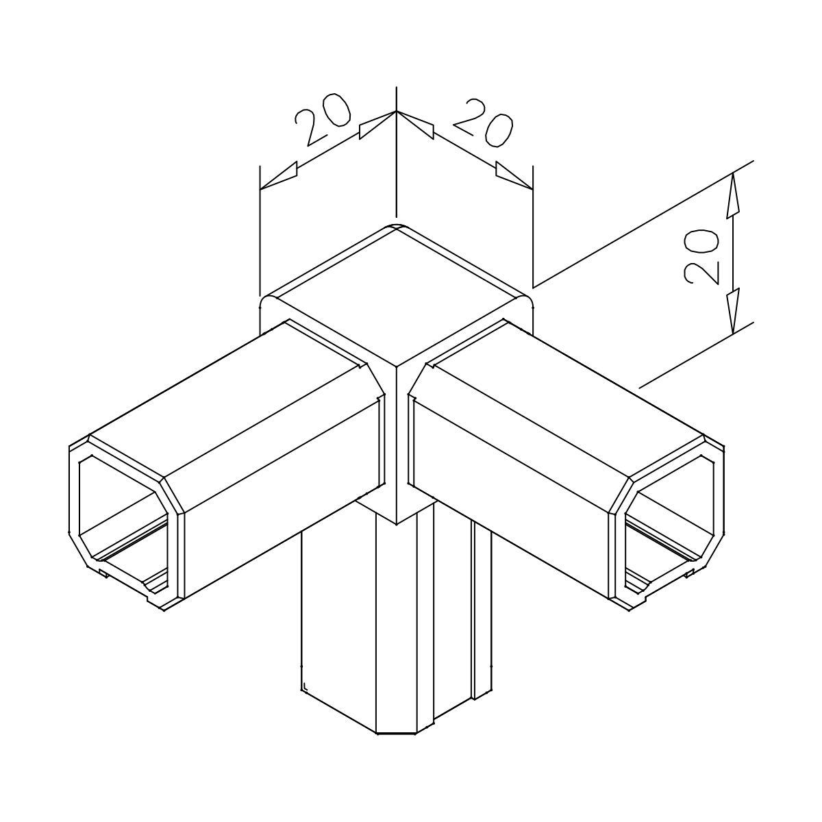 Vierkantrohr Verbinder 90° mit 1 Abzw. 90°, 124304xxx12 Vierkantrohr Verbinder 90° mit 1 Abzw. 90°, 124304xxx12