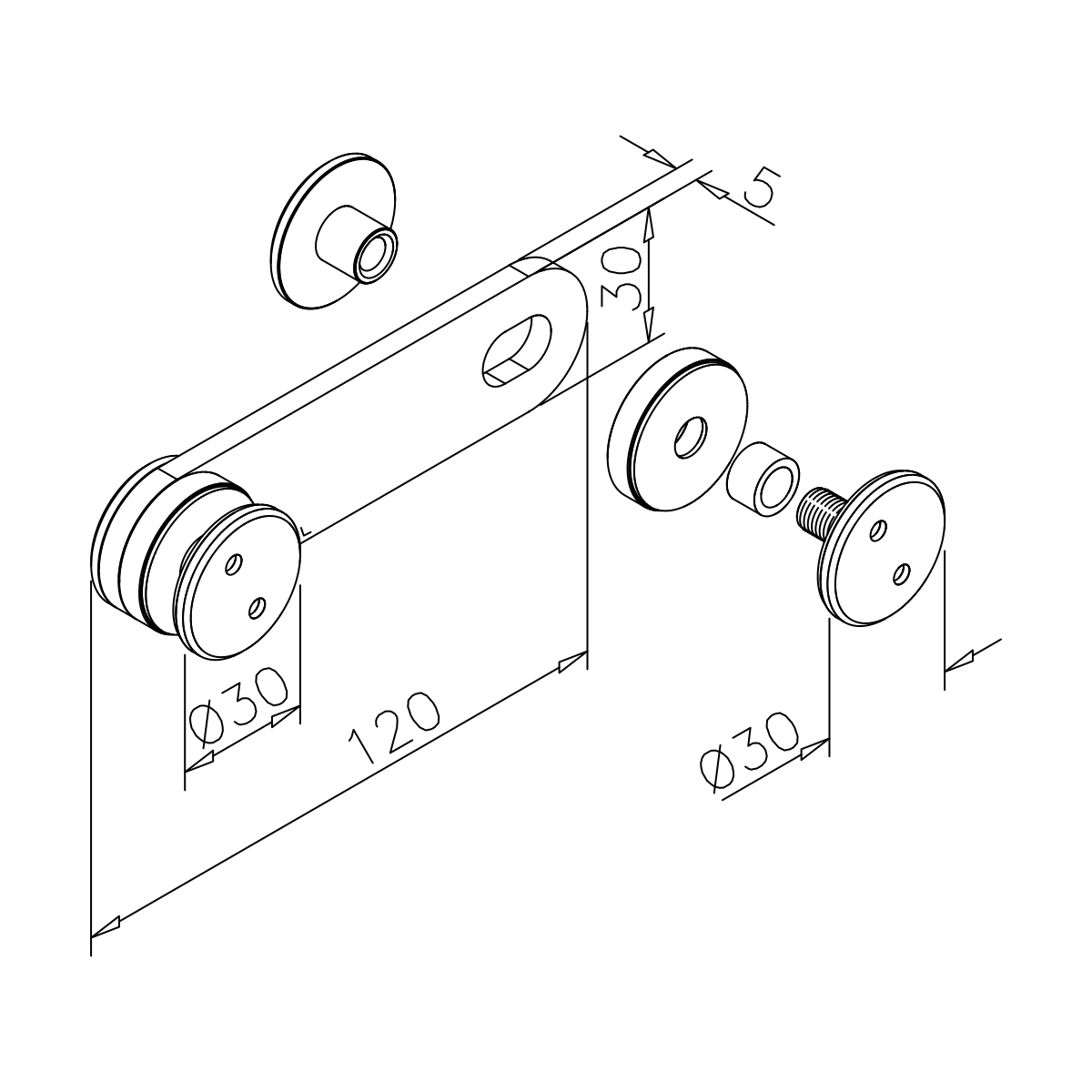 2-Punkt Glasverbinder 180°, 7740020118012