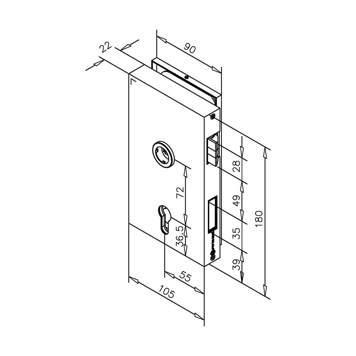 OFFICE Glass door lock, 4529x0001xx OFFICE Glastürschloss, 4529x0001xx