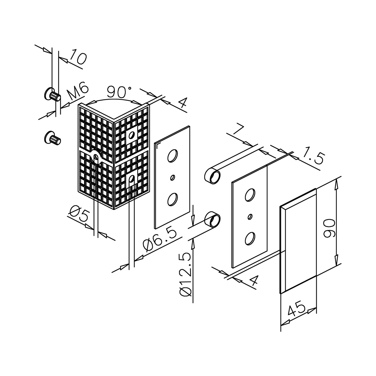Glasverbinder 90°, 404122090xx Glasverbinder 90°, eckig, 404122090xx