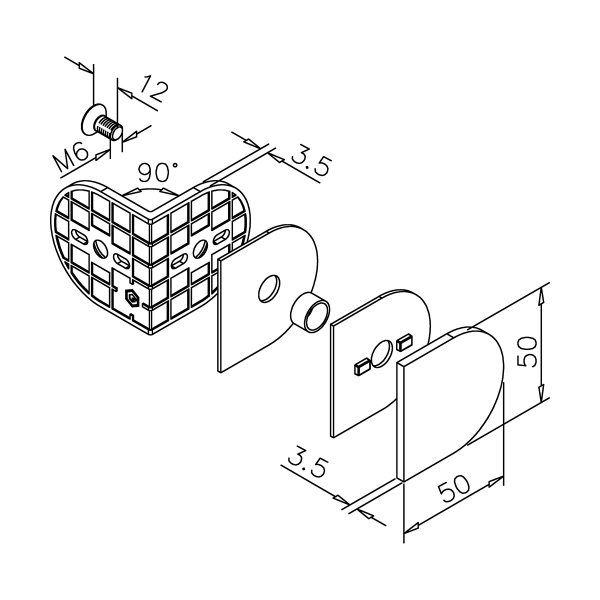 Glasverbinder 90°, abgerundet, 400102090xx Glasverbinder 90°, abgerundet, 400102090xx