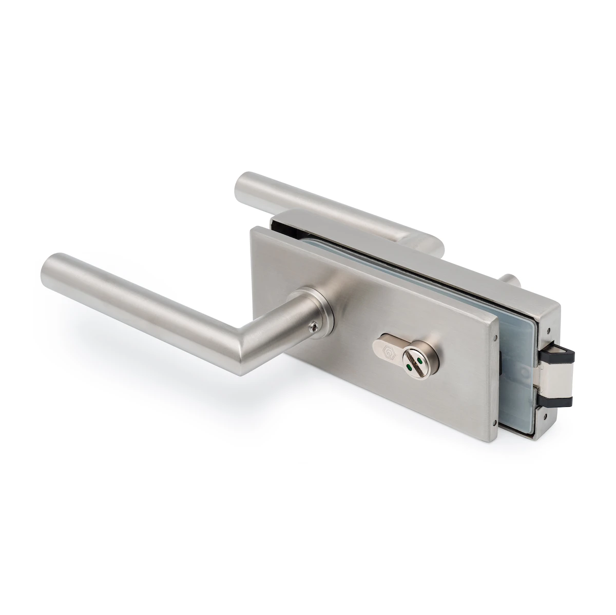 Rectangular glass door lock with handles for toilet, 77452260003-xx Rechteckiger Schlosskasten mit Drückern für Toilette, 77452260003-xx