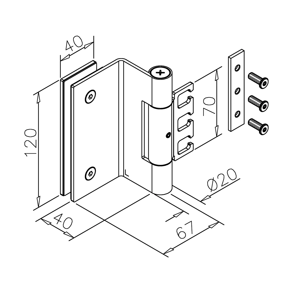 Glass door hinge for panel profile, adjustable, 452703000xx Glastürscharnier  für Zargenprofil, justierbar, 452703000xx