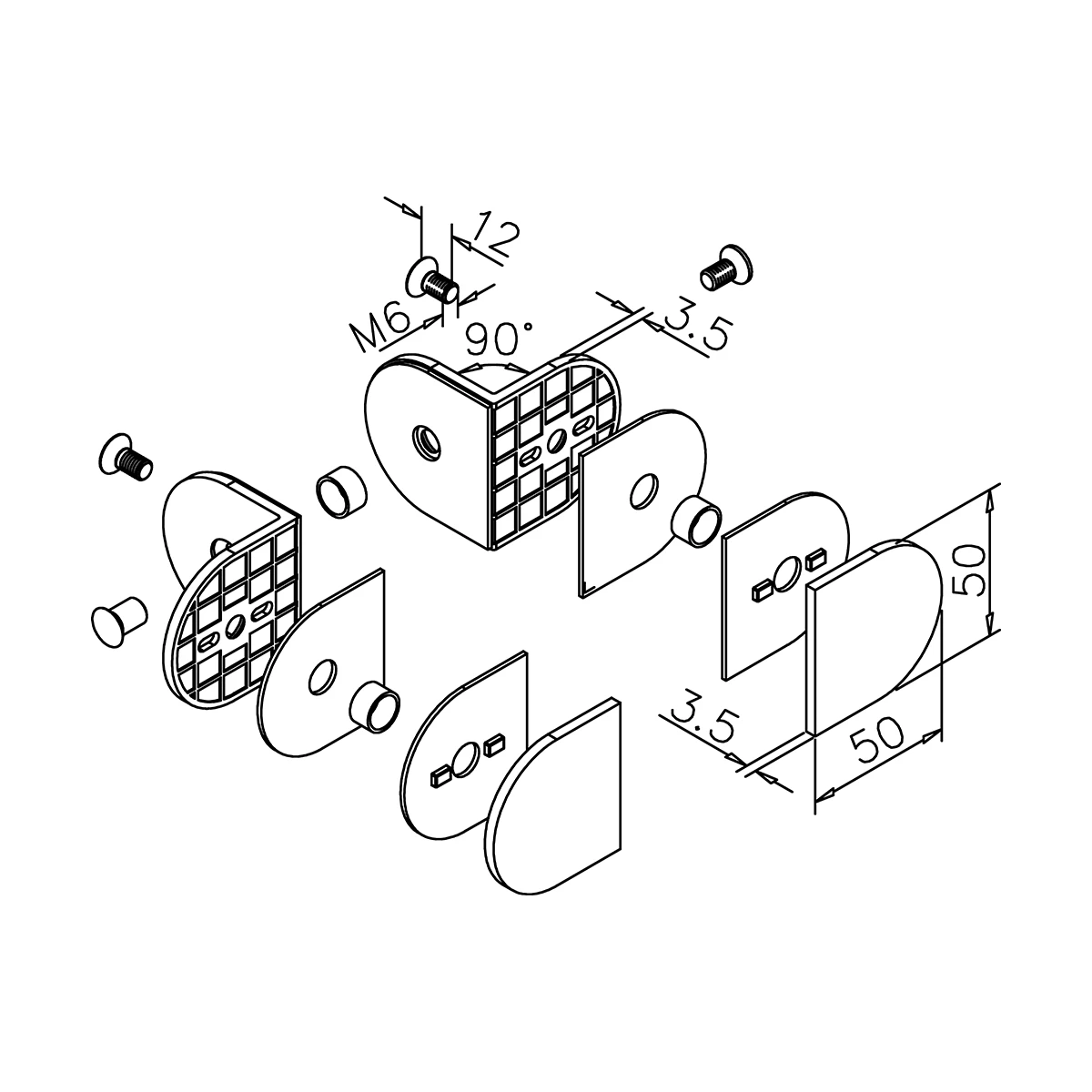 Glass connector T, rounded, 400103090xx Glasverbinder T, abgerundet, 400103090xx