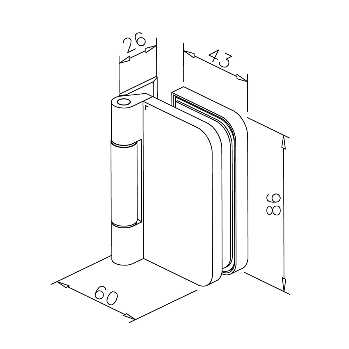 Glass door hinge, 77452241000xx Glastürscharnier, 77452241000xx