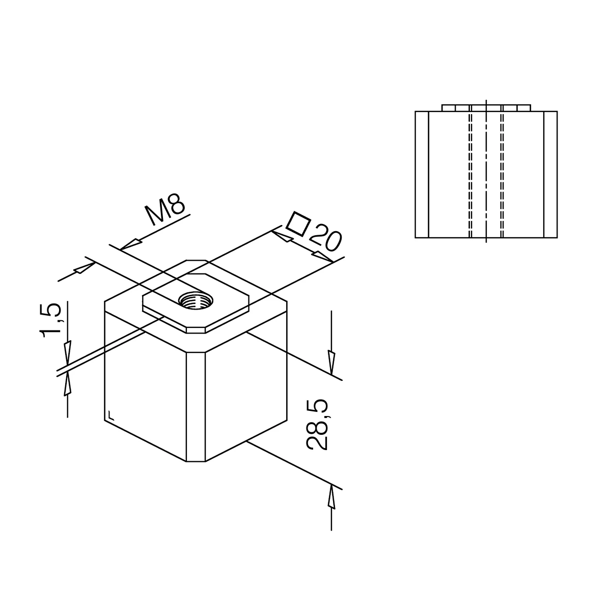 Kunststoff-Pfropfen mit Durchgangsgewinde für Vierkantrohr 35 x 35 mm, 7718410203500 Kunststoff-Pfropfen mit Durchgangsgewinde für Vierkantrohr 35 x 35 mm, 7718410203500