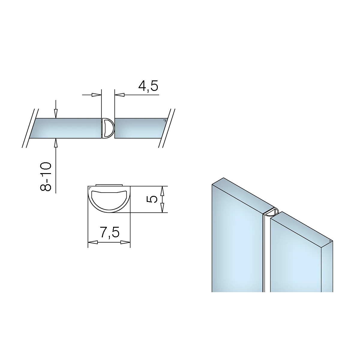 Stripe lip for glass door, self-adhesive, 194023000xx Streifdichtung für die Glashöhenkante, selbstklebend, 194023000xx