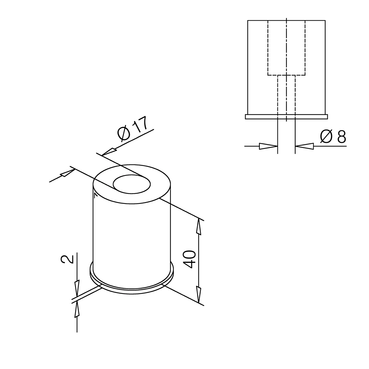 Nylon end cap, 180106xxx00 Kunststoff-Endkappe mit Loch, 180106xxx00