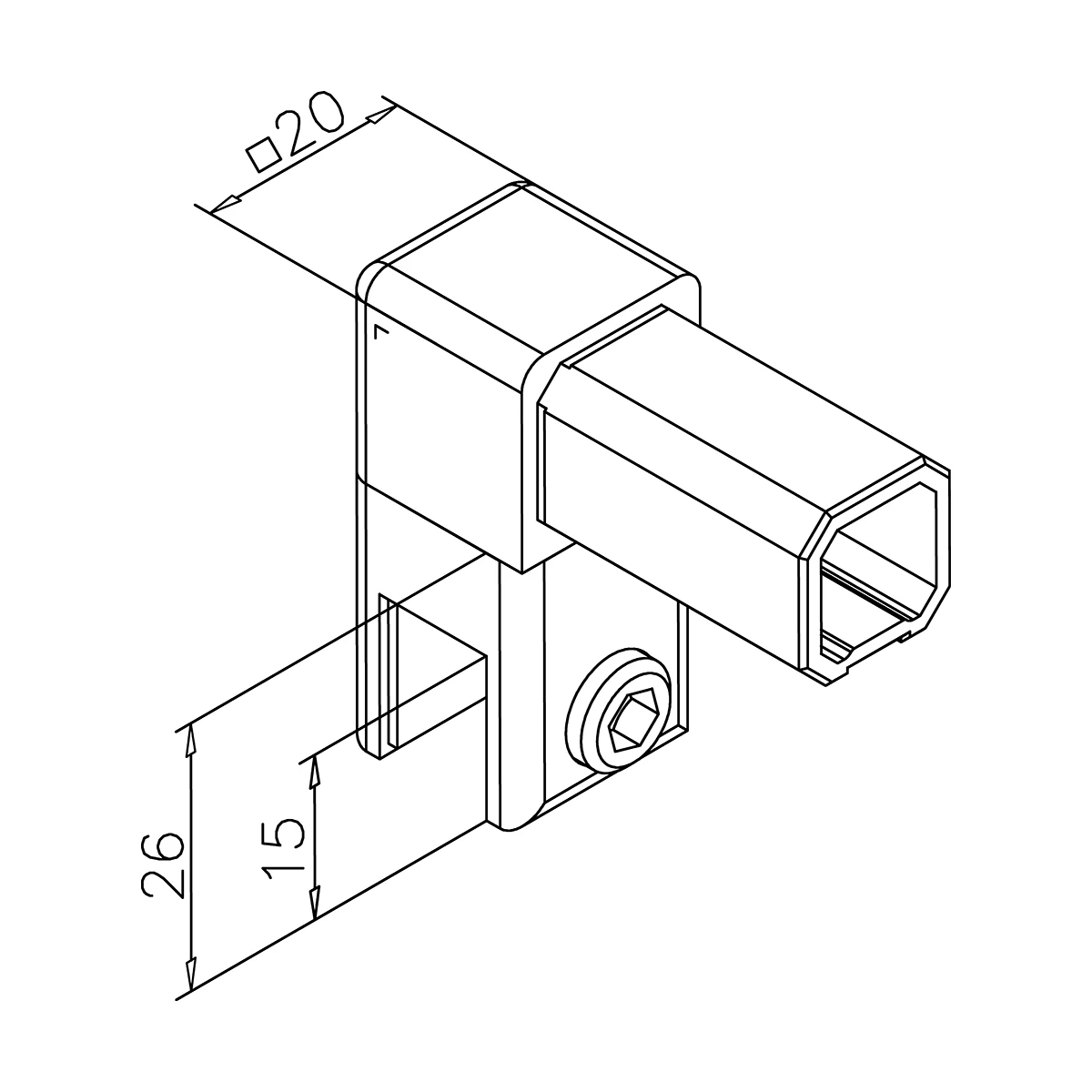 Glashouder gesloten voor vierkante buis 20 x 20 mm, 400836420xx Glashalter geschlossen für Vierkantrohr 20 x 20 mm, 400836420xx