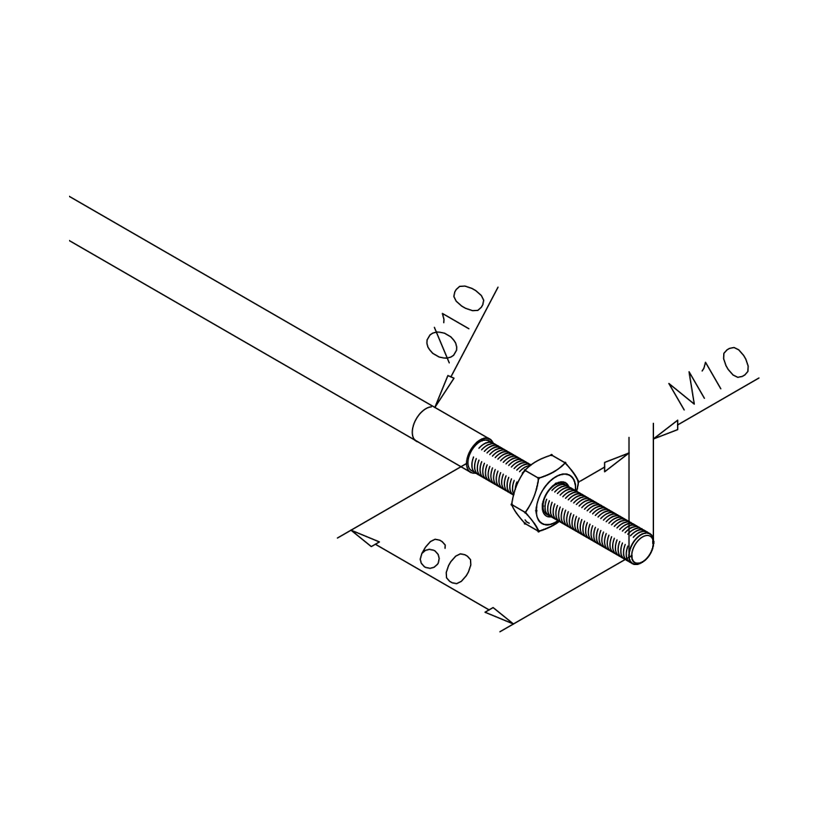 Rod with thread M10 left/right, 4402xx01012 Stab mit Gewinde M10 links/rechts, 4402xx01012